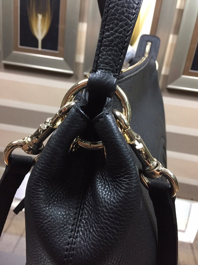 Gucci高仿專櫃女包 408825 古馳雙G大logo單肩手提女包 Gucci黑色全皮女士肩背包  gqy2175